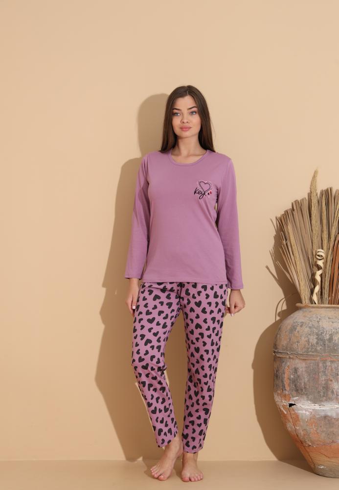 Pijama Dama „Key" ,Pantaloni si Maneca Lunga,Culoare Mov, Engros